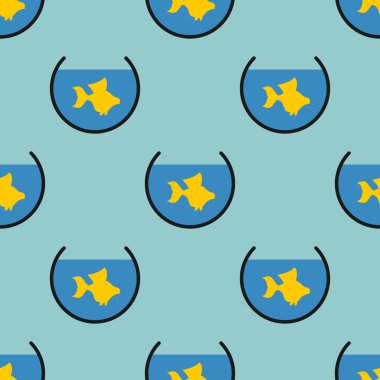 Goldfish in an aquarium seamless pattern. Vector background of d