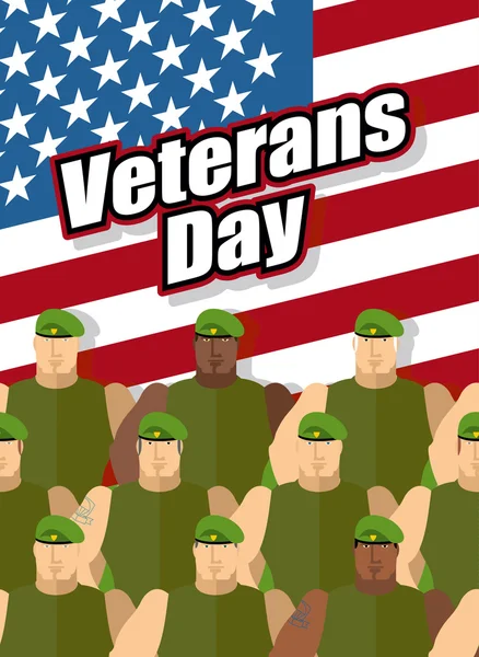 День ветеранов. Американские солдаты на фоне United Stat — стоковый вектор