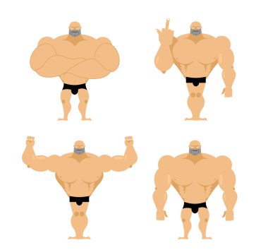 Set of strong men. Healthy guys with big muscles. Bodybuilders i clipart