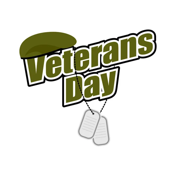 Veterans Day. Text with army token and green beret soldier. Nati — Stock vektor