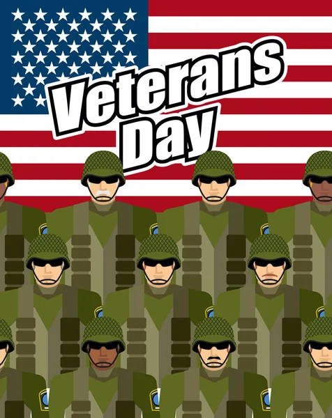 Veterans Day. United States military against backdrop of America — Stockvector