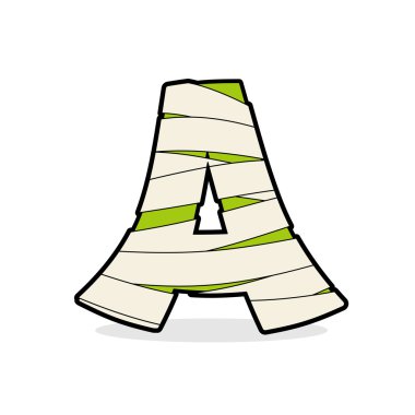 Letter A Mummy. Typography icon in bandages. Egyptian zombie t