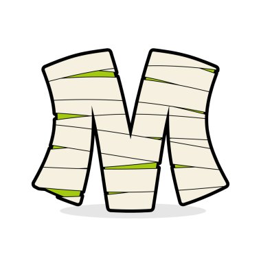 Letter M Mummy. Typography icon in bandages. Horrible Egyptian