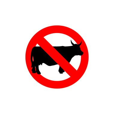 Stop cow. Prohibited cattle. Frozen farm animal. Red forbidden s