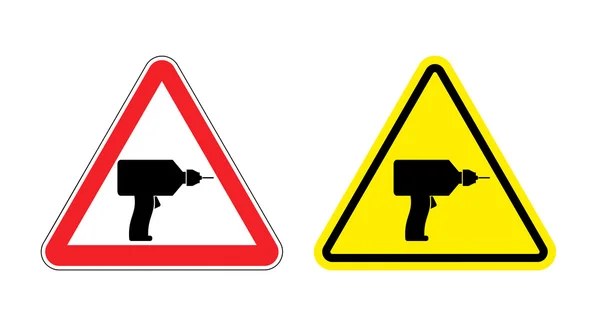 Warning sign attention drill. Hazard yellow sign noisy construct — 图库矢量图片