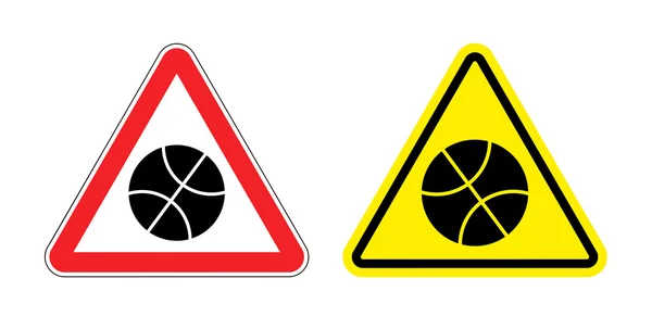 Warning sign attention to basketball. Hazard yellow sign to play — Stockvector