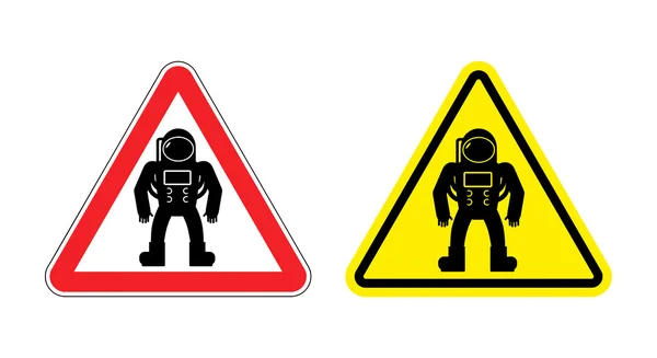 Warning sign astronaut. Hazard yellow sign cosmic man. Silhouett — 图库矢量图片