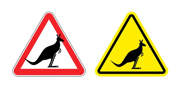 Warning sign of attention Kangaroo. Hazard yellow sign jumping m — Stockvector