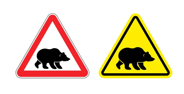 Attention bear warning sign. Hazard yellow sign Grizzly. Silhoue — Stok Vektör