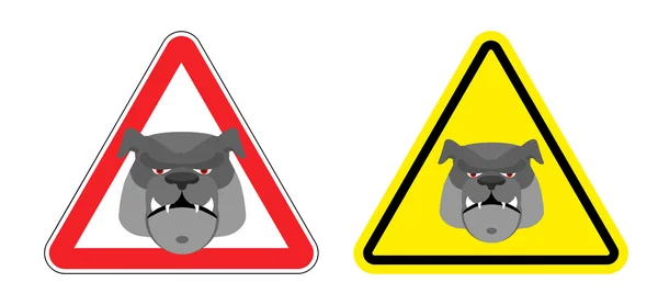 Warning sign attention dog. Hazard yellow sign a pet. Head Bulld — 图库矢量图片