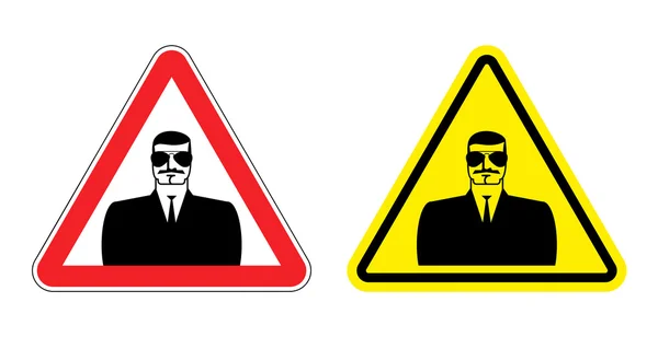 Warning sign of attention to spy. Hazard yellow sign secret agen — Stock vektor