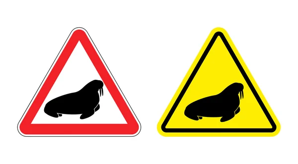 Warning sign attention walrus. Hazard yellow sign the seal. Sil — Stockvector