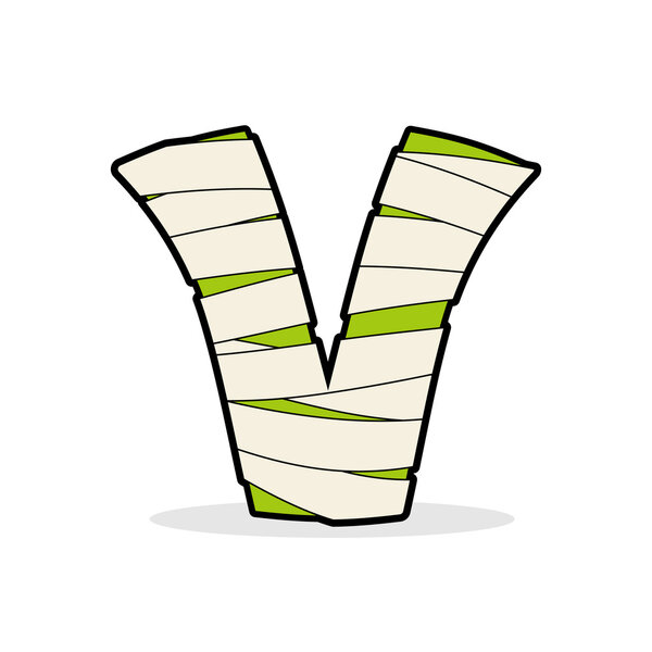 Letter V Egyptian zombies. Mummy ABC icon coiled medical bandage