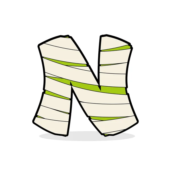 Letter N Monster zombie. Alphabetical icon medical bandages. Egy — 스톡 벡터