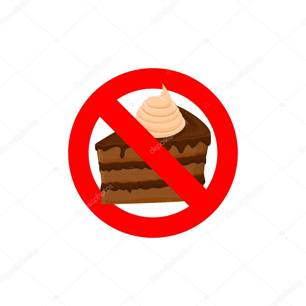 Stop sweets. Forbidden cake. Red forbidding character. Logo for