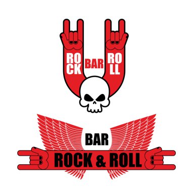 Rock'n roll bar için logoları kümesi. Rock işaret ve kanatlar. Te