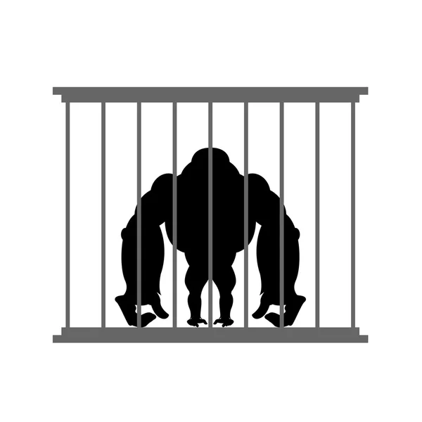 Gorilla in cage. Animal in  Zoo behind bars. Big and strong monk — Stockvector