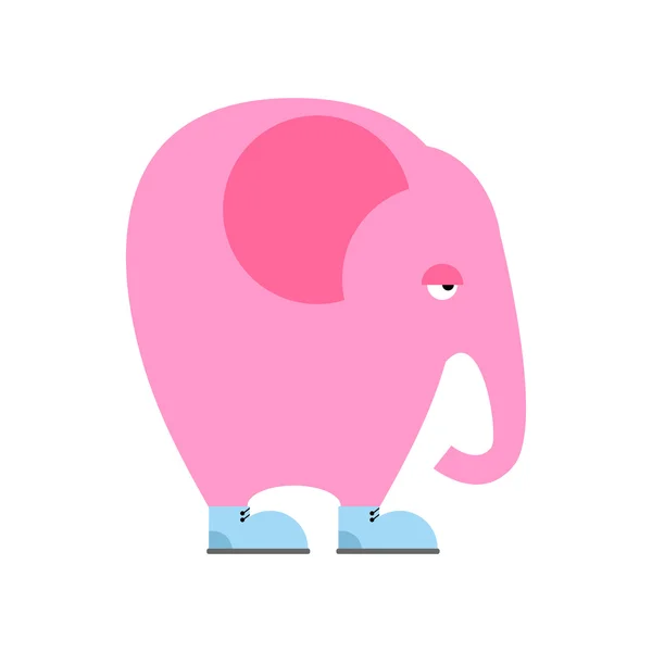 Großer rosa Elefant in Schuhen. trauriges Tier mit Rüssel und großen Ohren. — Stockvektor