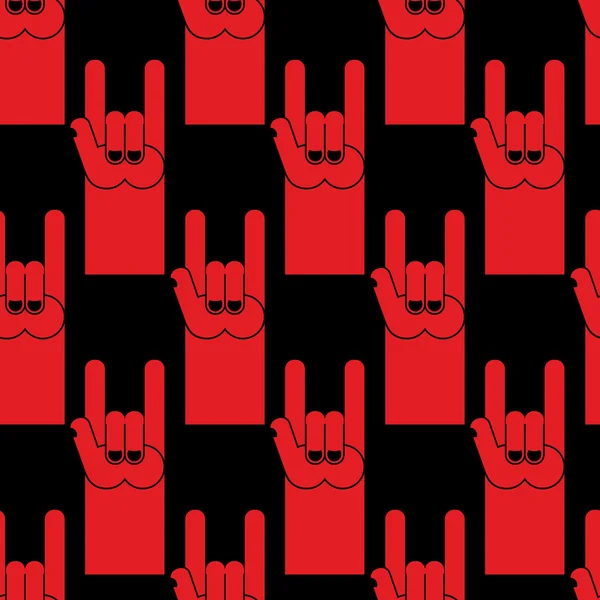 Rock hand sign red seamless pattern. Background of  symbol of ro — Stok Vektör