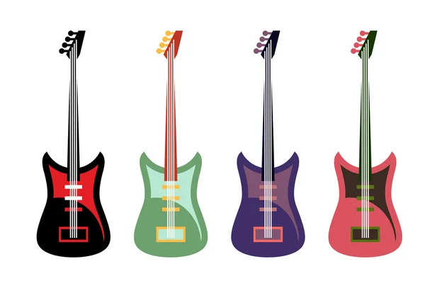 Set of colored guitars. Multi-colored rock electric guitars. — Stok Vektör