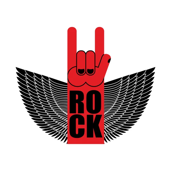 Signo de mano de roca con alas. Logo para banda de rock. Símbolo música rock — Archivo Imágenes Vectoriales
