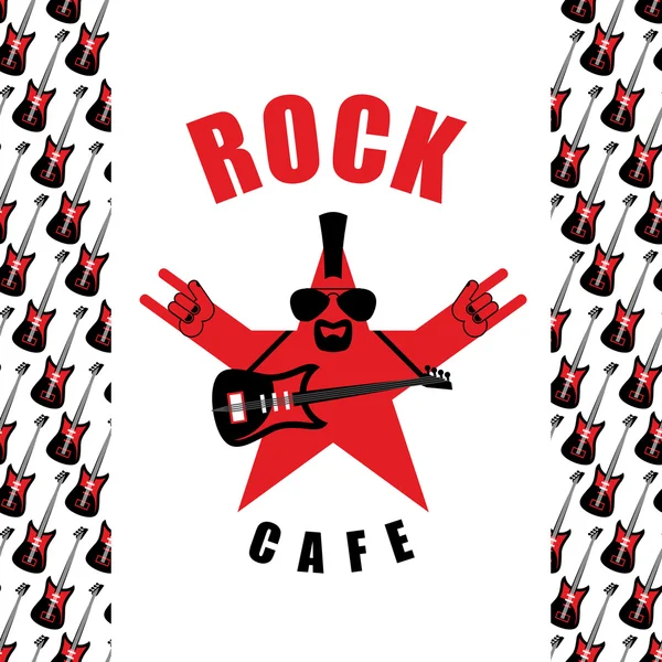 Café Rock. Modelo de logotipo para a barra de rock de música. Estrela com electro — Vetor de Stock