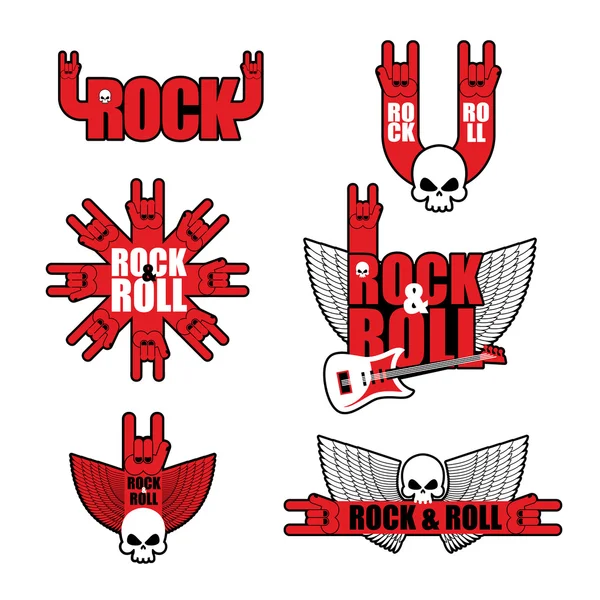 Conjunto logo Rock. Logo para grupo de rock musical. Atributos de la roca — Archivo Imágenes Vectoriales