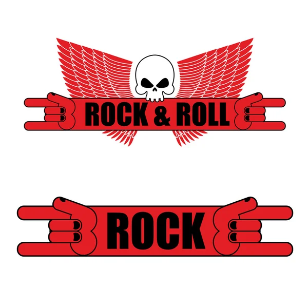 Rock and roll logotyp. Rock hand tecken och vingar. Logotyp för musik fe — Stock vektor