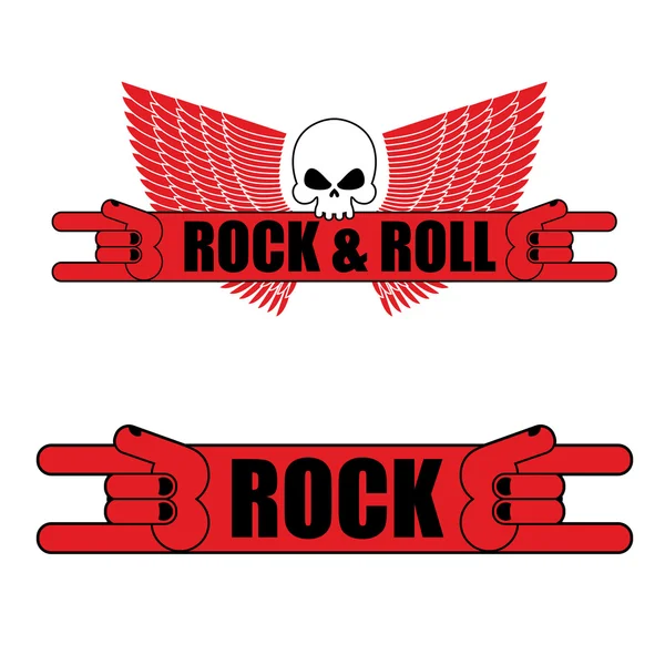 Rock and roll logó. Rock kéz jel és a szárnyak. Logó, zene fe — Stock Vector