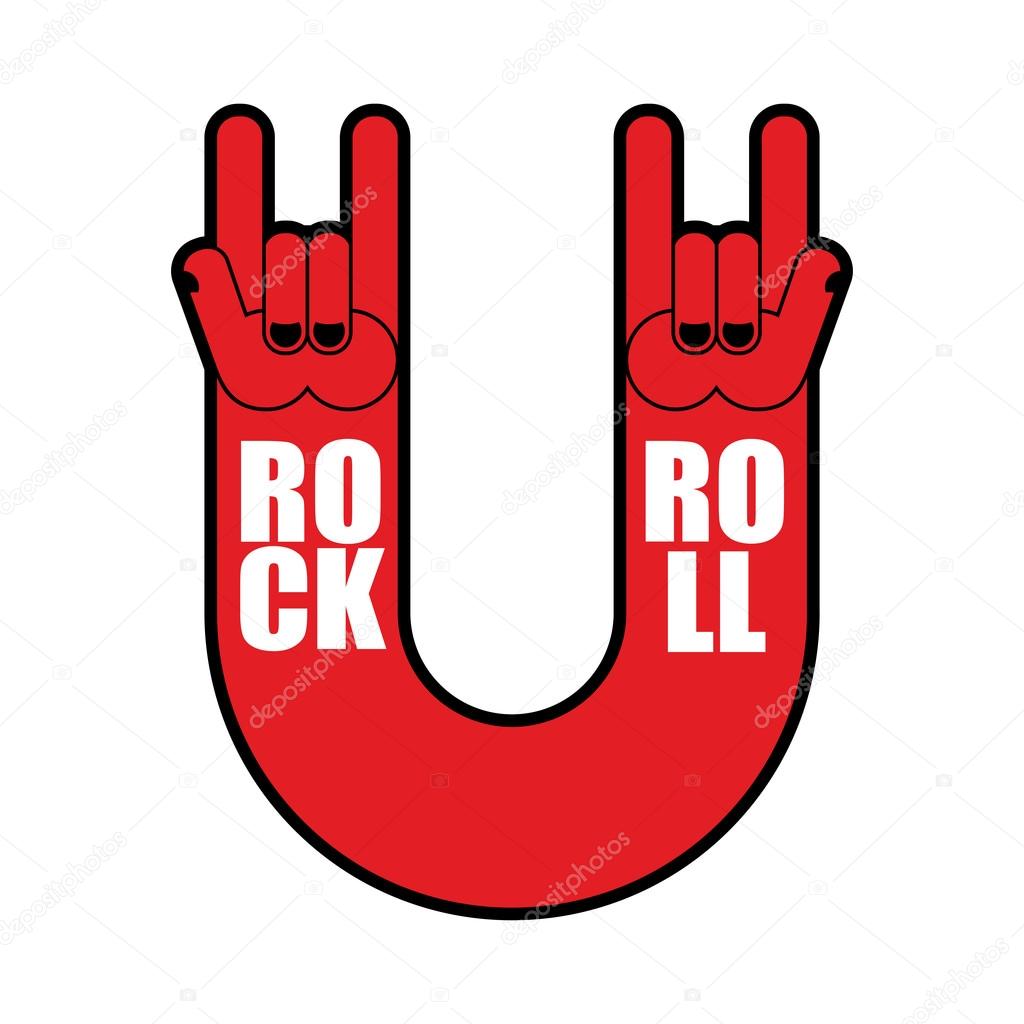 Rock and roll hand sign. Logo for rock music festival. Emblem fo