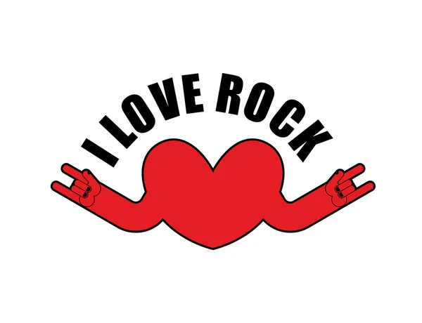 J'adore le rock. Coeur avec signe des mains de pierre. Symbole pour les amoureux de ro — Image vectorielle