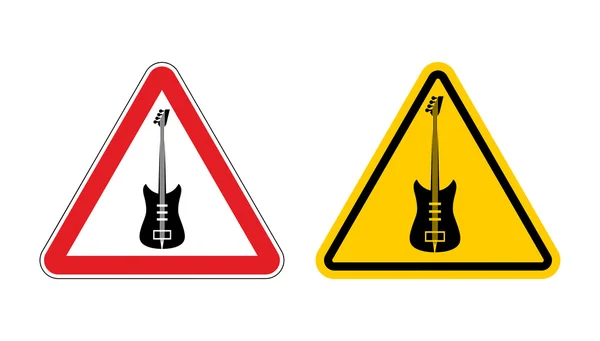 Avertissement attention à la musique. Etiquette jaune guitare. Outil de musique — Image vectorielle