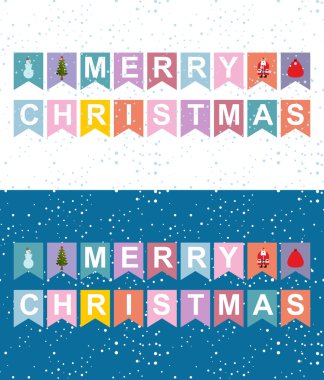 Christmas holiday flags garlands. Letters on  flag. New Years sy