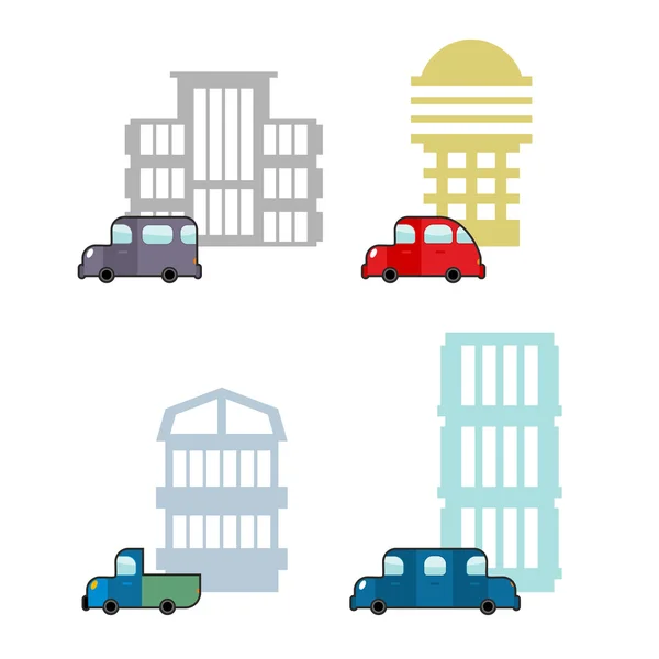 Set of car and House. Transport and business buildings. Collecti — Stock Vector