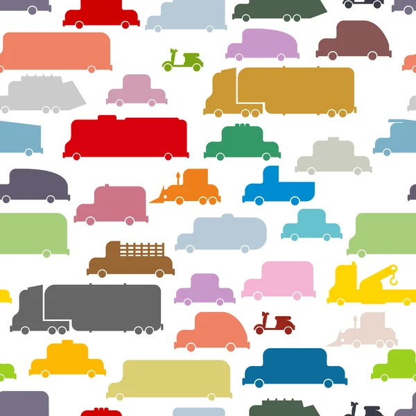 Colorful cars seamless pattern. Lovely texture from ground trans — Stock Vector