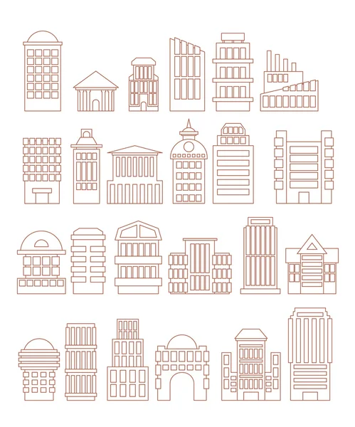 Impostare edifici icone. Complessi pubblici e amministrativi. Larg — Vettoriale Stock