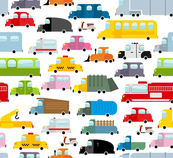 Modèle sans couture de voiture. Contexte du transport dans le style de dessin animé . — Image vectorielle