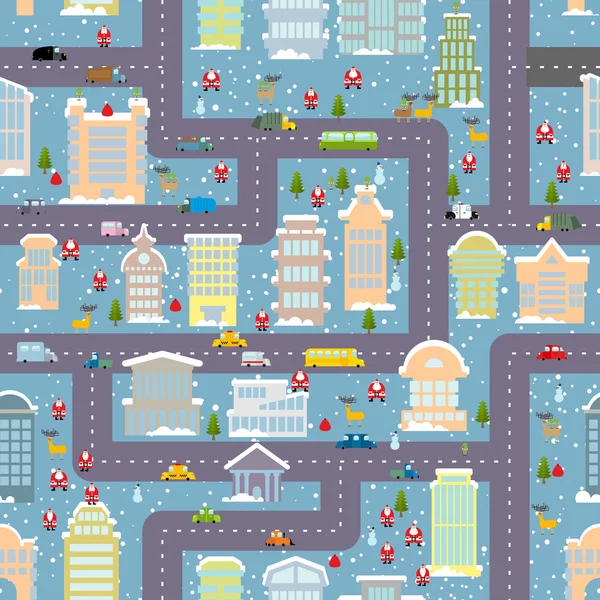 Winter city seamless pattern. Christmas in city. Map real estate — Stock Vector