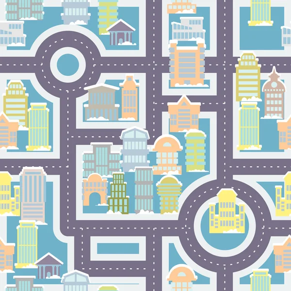City street seamless pattern. Public buildings and skyscrapers. — Stock Vector