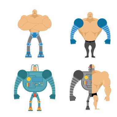 Set of Cyborgs. People with mechanical limbs. Robotic Bionic  bo