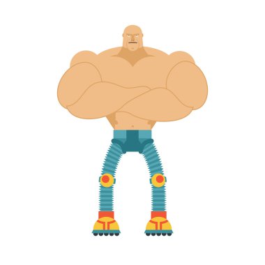 Bionic robot with mechanical legs. Cyborg man. Iron Bionic artif