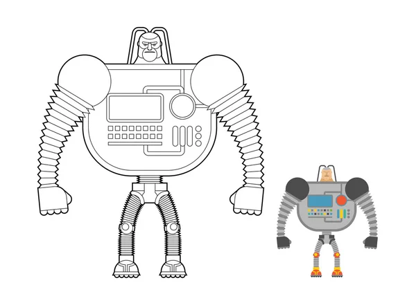 Cyborg Warrior coloring book. Man machine from outer space. Mech — Stock vektor