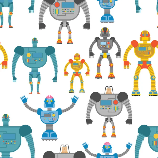 Cyborgs seamless pattern. Background of lovely colored robots. M — Stok Vektör