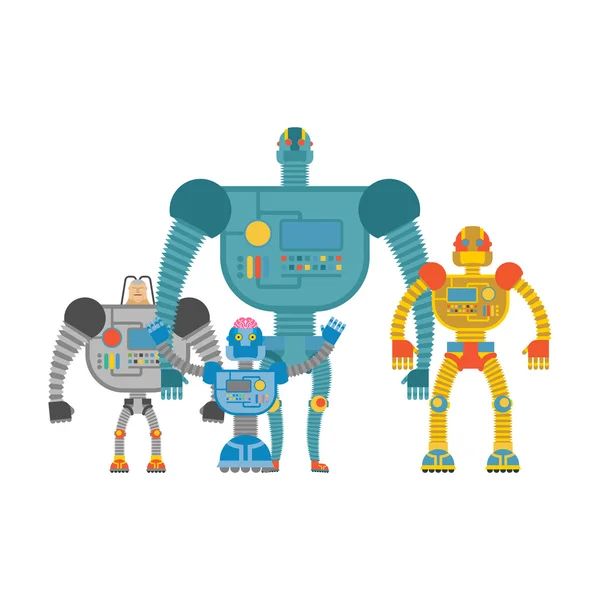 Establecer robots espaciales. Invasores cyborgs. Máquinas humanoides con artif — Vector de stock