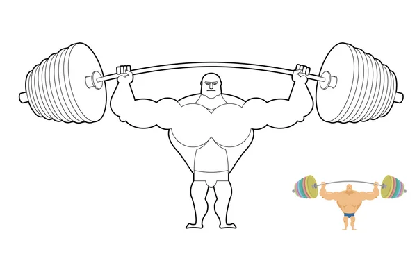 Athlete barbell coloring book. Bodybuilder harvests. Strong man — ストックベクタ