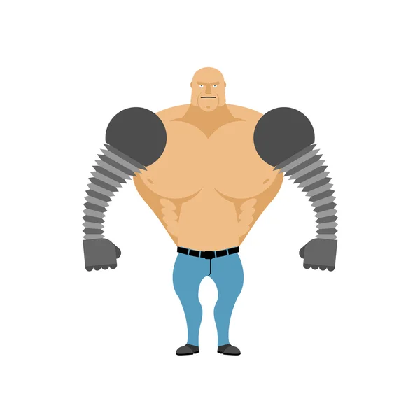 Hombre robot. Hombre cibernético con manos mecánicas. Artículos biónicos — Vector de stock