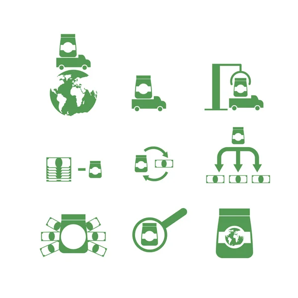 Set of icons money and goods. Shipping, logistics, unloading car — Stockvector