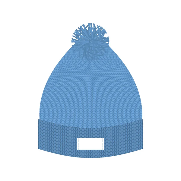 Knitted blue hat. Winter cap. Wool accessory for cold weather. — 스톡 벡터