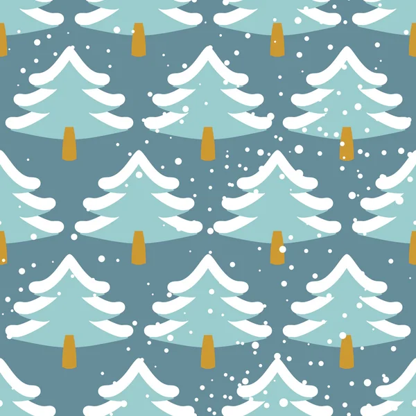 Winter forest seamless pattern. Christmas tree in snow. Texture — Stok Vektör