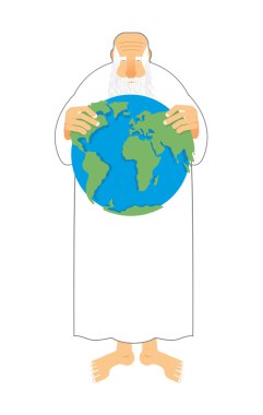 God sees  Earth in his hands. Creator keeps the universe. Old gr